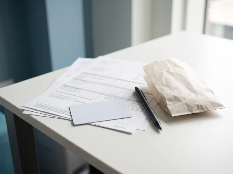 Versichertenkarte auf Unterlagen neben einem Stift